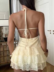 Ronhire 女式纯色露背性感迷你连衣裙 - 黃色 - 查看 2