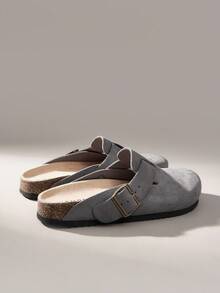Solecia Women's Solid Color Round Toe Casual Versatile Flat Slide Sandals - Grey - View 4