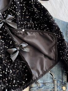 Sparklyn Tween Girls Fashionable 2-Piece Set With Bow & Button Detail Jacket, Cute & Elegant Style Fall Winter