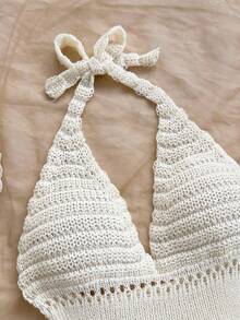 Soleia Women's 3-Layer Ruffled Sexy Knit Mini Dress, Romantic Pink V-Neck Halter Tie Bow Waist Layered Ruffle Hem Design, Suitable For Vacation, Party, Date, Can Be Worn Alone Or As Layering In Fall/Winter