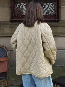 DAZY Women's Colorblock Zip-Up Padded Coat, Autumn/Winter Jacket - Khaki - View 2