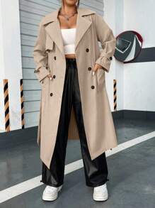 Sweetra Plus Double Breasted Belted Trench Coat Fall Winter Cloth For Women Autumn