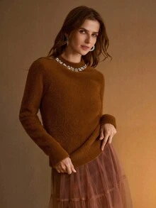 MOTF PREMIUM SWEATER PULLOVER DENGAN DETAIL BATU PERMATA - Rust Brown - View 4