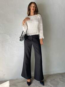 Aloruh 女士优雅雪纺撞色蕾丝衬衫上衣，秋冬新款，白色，适合毕业典礼、教师节、返校季等场合，优雅女式衬衫 - 杏色 - 查看 5