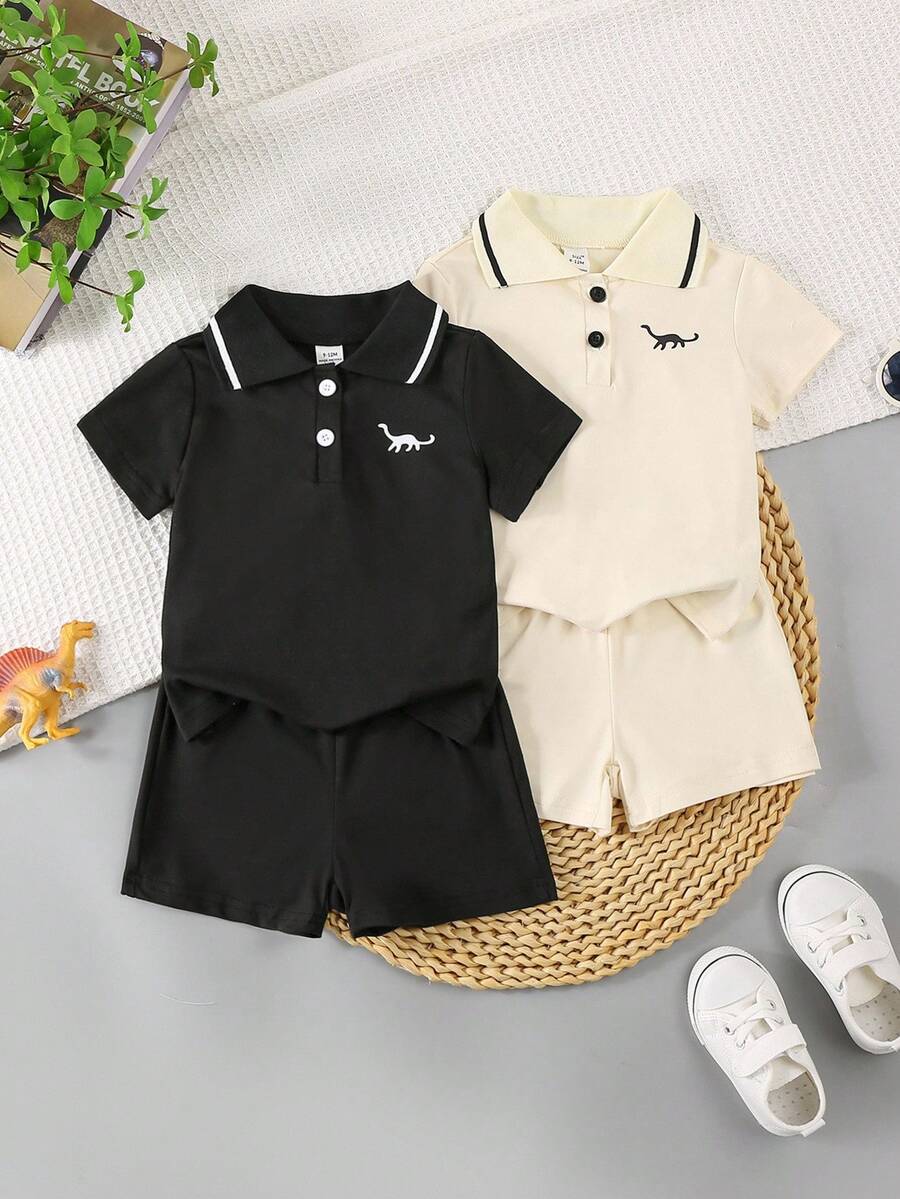 SHEIN 2-5pcs/Set New Baby Toddler Summer Polo Shirt Short Sleeve Stylish Infant Clothing Set, 4pcs Outfit Combination - Multicolor - View 1