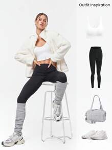 GLOWMODE 羊毛柔软保暖防风弧形领下摆设计及臀拉链夹克，带侧袋，日常休闲装秋冬 - 白色 - 查看 6