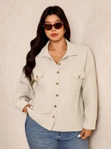 Elaquor Damen Große Größen Lässig Minimalistische Vielseitige Allround Cord Locker Jacke, Ganzjährig