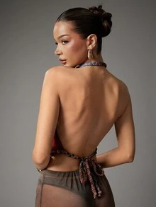 Hauture Women's Tie-Dye Draped Neck Sexy Tank Top, Summer - Multicolor - View 6