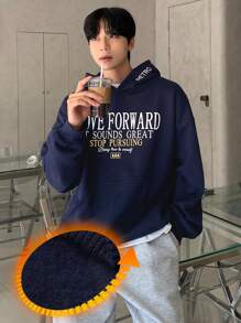 DAZY 男士字母印花连帽卫衣，街头风格，海军蓝，秋季 - 藏蓝色 - 查看 5