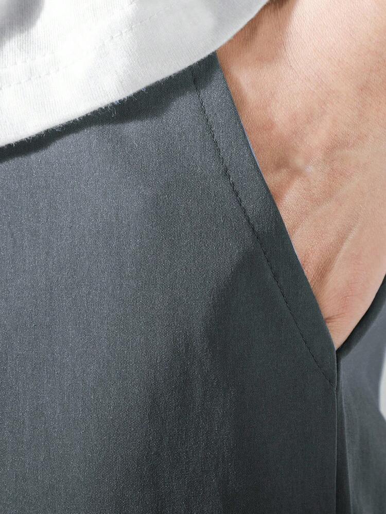 Manfinity Hypemode 宽松男士翻盖口袋侧抽绳腰裤男士灰色工装裤带口袋工装裤，男士秋季外出服装，2025新款男士秋季百搭休闲裤， - 灰色 - 查看 4