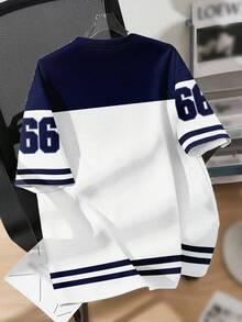 SHEIN EZwear 休闲简约数字 66 印花圆领宽松短袖 T 恤女款，适合夏季 - 彩色 - 查看 4