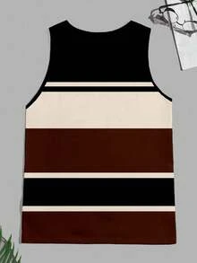Manfinity Homme Men's Summer Letter & Striped Round Neck Casual Versatile Tank Top - Brown - View 5