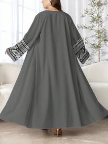 SHEIN Najma Áo choàng Abaya Ả Rập dài tay họa tiết hoa hình học thanh lịch dành cho nữ, mùa xuân/thu - Nhiều màu - Xem 2