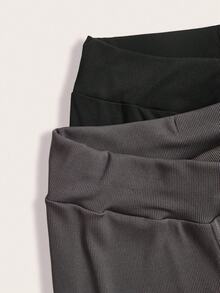 SHEIN EZwear 2件套女士黑灰色腰部交叉设计紧身休闲喇叭裤套装 - 彩色 - 查看 7