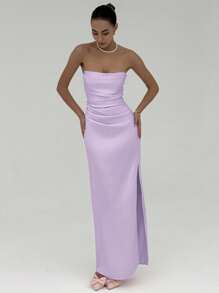 Aloruh Váy dài màu trơn cho nữ, thời trang cho mùa hè - Màu tím - Xem 3