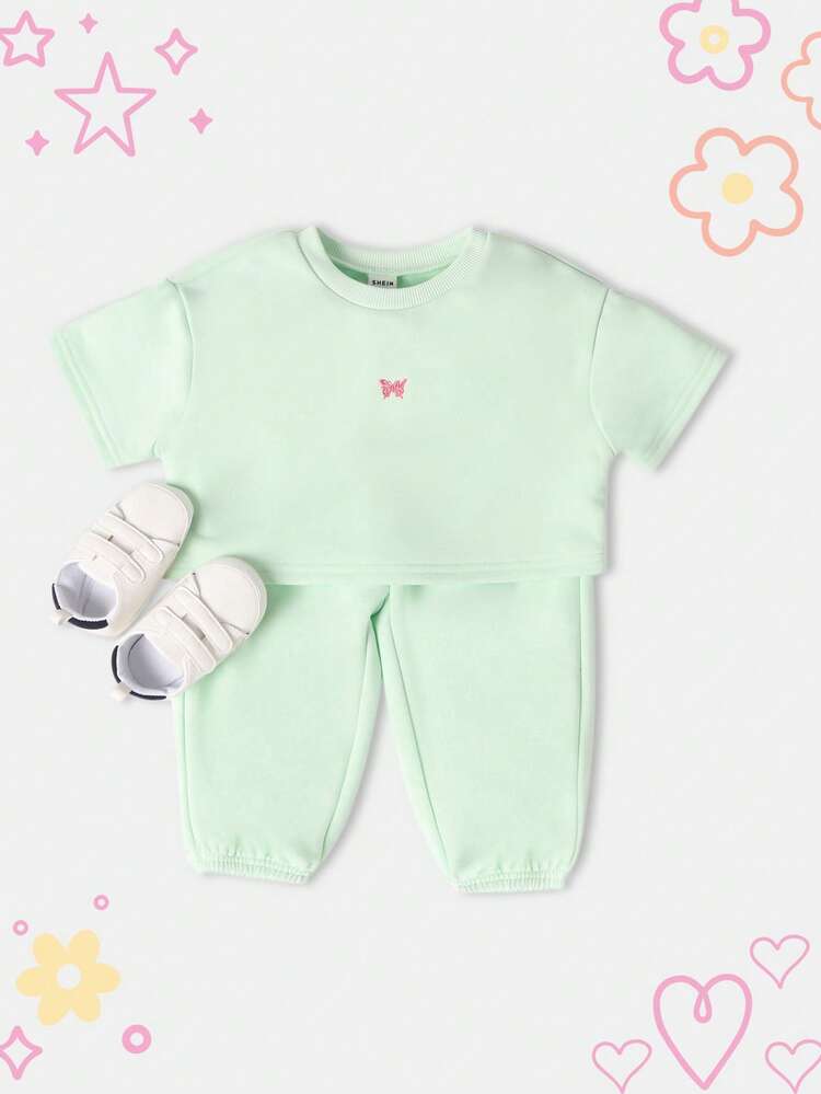 Butterfly Logo Crop Top With Jogger Pants Set