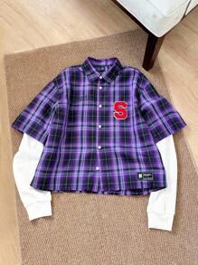 Manfinity VCAY Men's Casual Plaid Patchwork Woven Shirt, Spring/Autumn, Fall, Couple Things - Blue - View 1