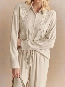 Écloséra Áo cánh thêu jacquard cao cấp phong cách Trung Hoa xuân/thu mới, bộ hai mảnh lấy cảm hứng từ phong cách cổ điển dành cho nữ - Màu be - Xem 2
