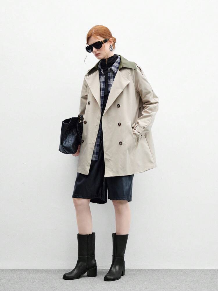 CUCCOO BIZCHIC Women's New Fashion Commuter Casual Lace-Up Buckle Thick Heel British Rider Motorcycle Mid-Calf Boots