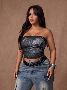 Rustia Plus Size Women's Streetwear Glitter Tight Crop Top - Black - View 8