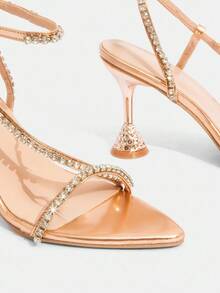 CUCCOO TILAWA Giày cao gót mũi nhọn đính đá Rhinestone quai mắt cá chân mùa hè cho nữ, Giày cao gót gợi cảm với tấm nhựa PVC trong suốt, Da PU màu trắng, Thích hợp cho hộp đêm, hẹn hò, lễ hội âm nhạc, tiệc thời trang - Rượu sâm banh - Xem 5