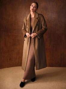 MOTF PREMIUM ÁO KHOÁC LÔNG GIẢ CÓ ĐAI KÉP NGỰC - màu nâu - Xem 4