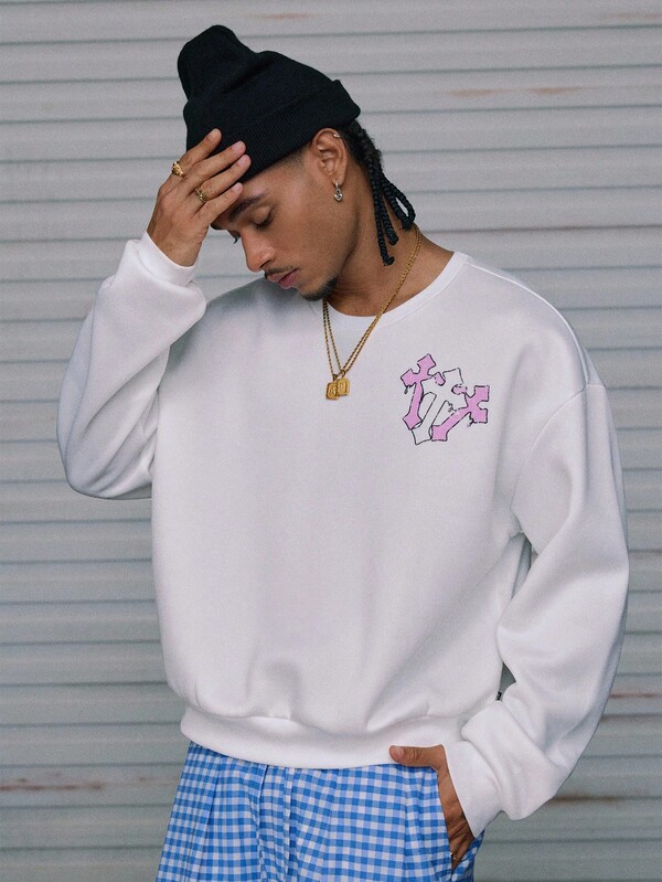  AXEPEAK 男士圆领罗纹拼布水印花休闲时尚运动衫，适合秋冬