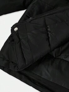 SHEIN 男童宽松休闲简约舒适连帽套头衫，带大口袋和字母印花，加厚面料，适合秋冬季节穿着。 - 黑色 - 查看 4