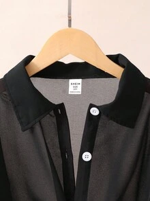 Girls' Solid Color Casual Lightweight Long Sleeve Shirt Fall Winter - Black - View 3