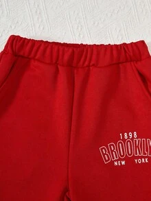 Tween Girl Letter Graphic Bodysuit & Sweatpants - Burgundy - View 3