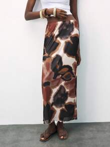 Maija 女士春夏新款扎染印花网纱A字优雅半身裙，现代优雅，适合圣帕特里克节、复活节派对、假日海滩度假、夏季外出、毕业典礼等场合。 - 彩色 - 查看 6