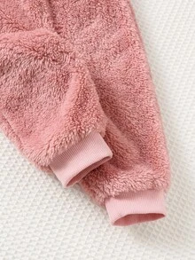 Cozy Pixies 两件套女婴可爱卡通动物表情贴花保暖圆领长袖卫衣搭配松紧腰带毛绒裤，可爱兔子图案睡衣，舒适百搭休闲日常可爱简约风格，适合室内、室外、日常、运动、玩耍、派对、拍照、秋冬季假期穿着。 - 藕粉色 - 查看 6