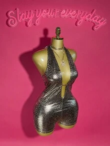 Slaydiva Hàng mới về mùa hè 2025, Thích hợp cho tiệc sinh nhật, Trở lại trường, Phong cách trường học, Trang phục hàng ngày, Thường ngày, Kỳ nghỉ, Du lịch du thuyền, Bãi biển, Tắm nắng, Mặt hàng lan truyền, Trang phục đường phố, Câu lạc bộ gợi cảm, Cổ chữ V sâu, Dây buộc cổ, Hở lưng gợi cảm, Vải in hình da báo phủ vàng, Bộ đồ liền thân bó sát dành cho nữ - Vàng - Xem 6