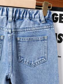 2 件套年轻女孩牛仔套装 - 时尚水洗牛仔蓝色夹克和休闲直筒牛仔裤，适合日常、休闲和学校穿着