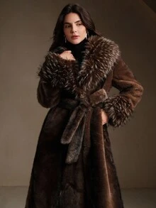 Anewsta 卡其色十字双色仿毛领厚款时尚百搭秋冬夹克 - 棕色 - 查看 11