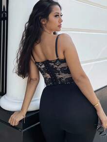 NegzBox Sexy Lace See-Through Camisole Top, Party Outfit, Date, Casual, Commute, Cute Bralette, Sexy Club Top, Corset Top, Strapless Top, Going Out Top, Summer Tops, Cute Top, Summer Outfits For Women, Lace Top - Black - View 3