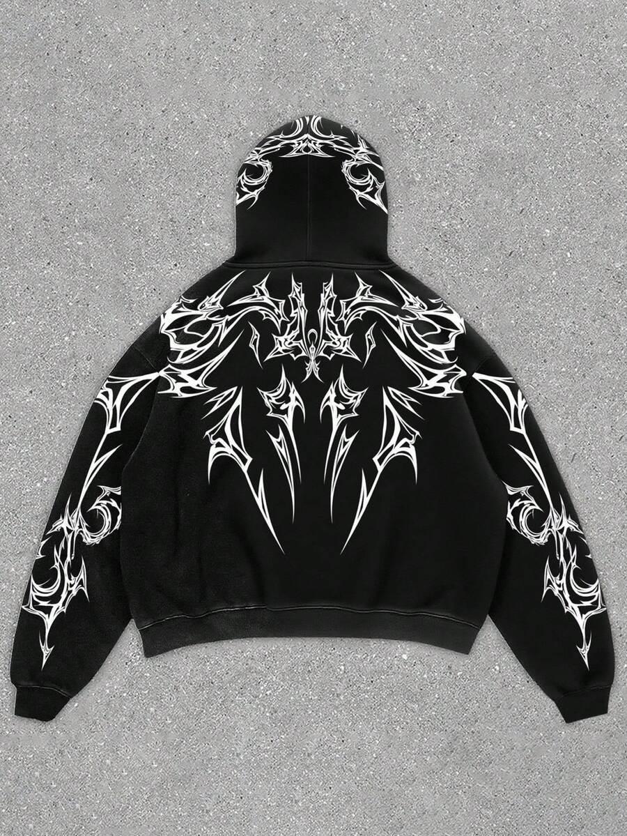 Manfinity EMRG Men's Casual Loose Fit Zip-Up Hooded Sweatshirt, 2000s Style, Fall - Multicolor - View 1