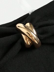 Girlism 优雅露肩不对称下摆长袖T恤，适合少女 - 黑色 - 查看 4