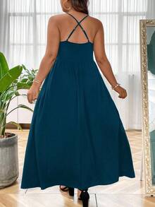 SHEIN LUNE Plus Solid Cami Dress - Teal Blue - View 2