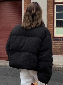 DAZY 亮片领宽松抽绳女士棉服外套冬季夹克 - 黑色 - 查看 2