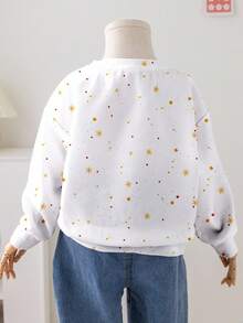 SHEIN Leap Crew 复古姜饼人、姜饼屋、可爱复古手绘圣诞印花，圣诞幼儿卫衣，少女休闲宽松圆领舒适长袖卫衣，适合秋冬季穿着 - 彩色 - 查看 2