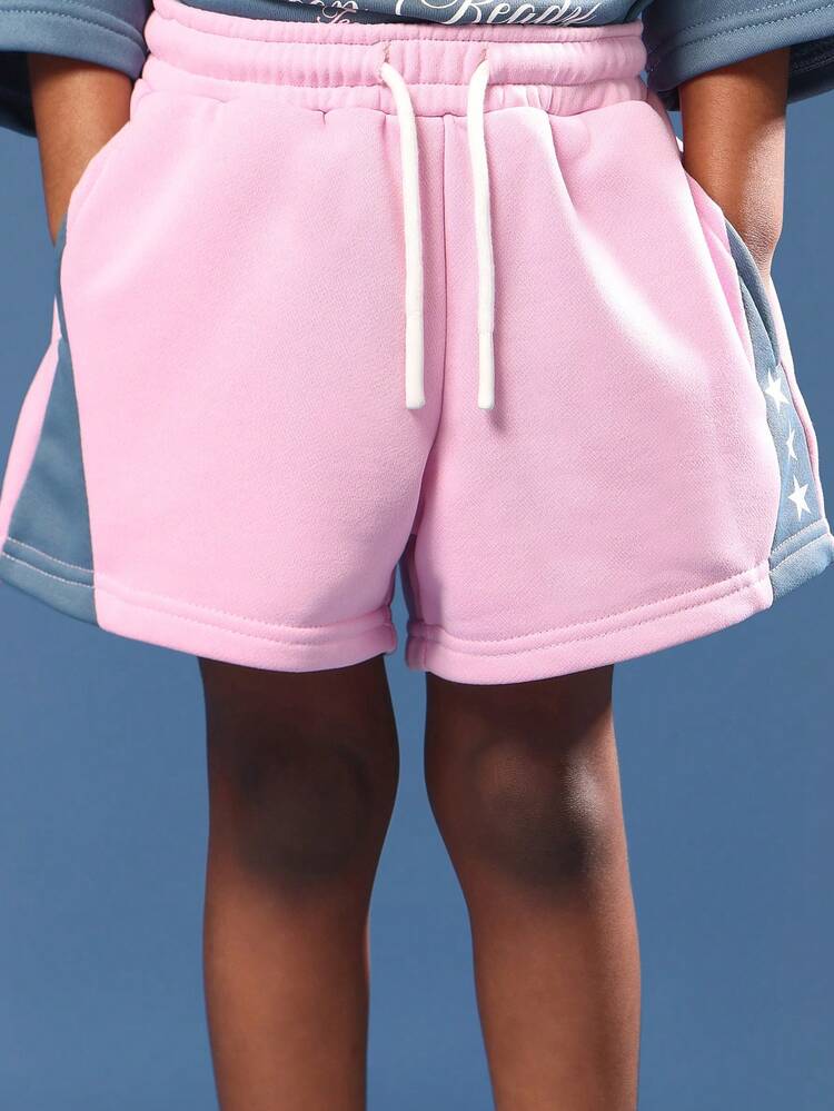 Boxy Crew Neck Top With Elastic Waist Shorts Set