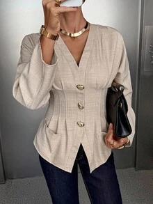 Siren Gaze New Autumn And Winter Thin Jackets With Metal Buckles For Women, Women's Silhouette Shirts, Fashionable Women's Clothing, Casual Commuter Tops, Office Clothes For Women Women Blouses Elegant