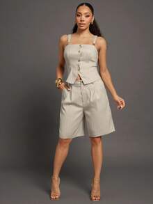 Vixey Summer Casual Commuter Striped Bermuda Shorts, Business Casual Woman, Office Outfit