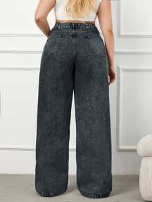 EURMUSE 100%Cotton Rigid, High Waist Wideleg Fit - Dark Grey - View 2