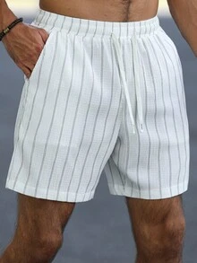 VENTUSAIL Men's Striped Drawstring Waist Pocket Loose Casual Shorts - White - View 3