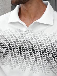 Manfinity Homme 1pc Men's Geometric Print Short Sleeve Polo Shirt,Black N White Summer Casual Golf Top,Eye-Catching Pattern,Business Daily Wear Gift For Husband - White - View 6