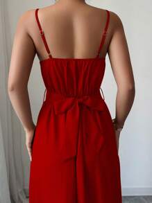 Elenzga Damen Farbblock A-Linie Knopf Dekor elegantes Lässig Büro/Urlaubs Träger Midi Kleid, geeignet für den Unabhängigkeitstag, die Abschlusszeit, Kunstleinen