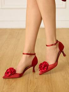 CUCCOO HITCHD Women's Retro Embroidered Pointed Toe High Heel Slingback Shoes - Bordeaux - View 3