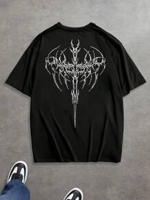 Sport MetroGents Men's Gothic Print Loose Fit Round Neck Short Sleeve T-Shirt - Black - View 2